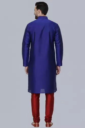 Royal blue embroidered dupion silk kurta set