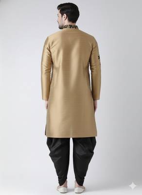 Beige embroidered dupion silk kurta set 2