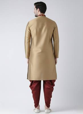 Beige embroidered dupion silk kurta set 2