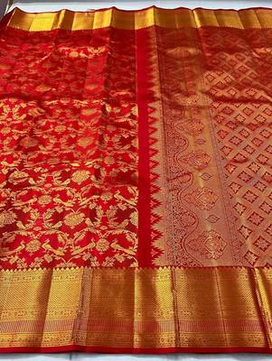 Red color art silk blend sarees with blouse 1