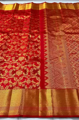 Red color art silk blend sarees with blouse