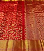Red color art silk blend sarees with blouse