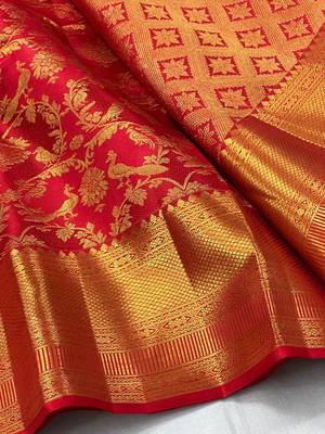Red color art silk blend sarees with blouse 3