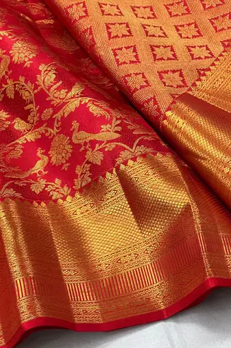 Red color art silk blend sarees with blouse