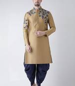 Beige embroidered dupion silk kurta set