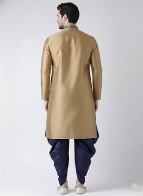 Beige embroidered dupion silk kurta set 2