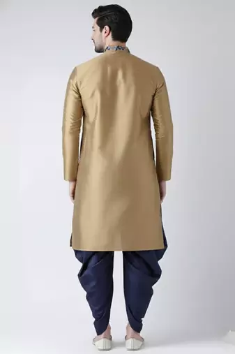 Beige embroidered dupion silk kurta set