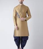 Beige embroidered dupion silk kurta set