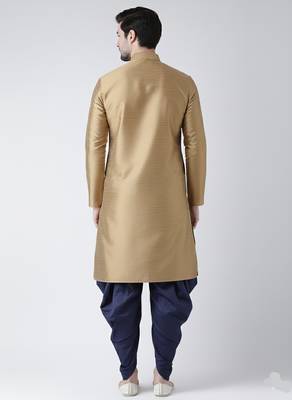 Beige embroidered dupion silk kurta set 2