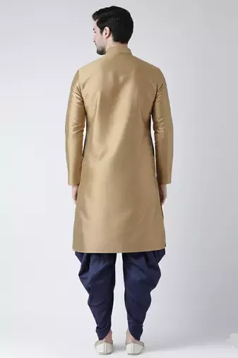 Beige embroidered dupion silk kurta set