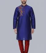 Royal blue embroidered dupion silk kurta set