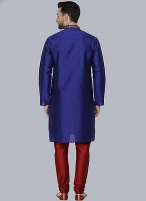 Royal blue embroidered dupion silk kurta set 2