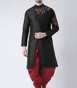 Black embroidered dupion silk kurta set