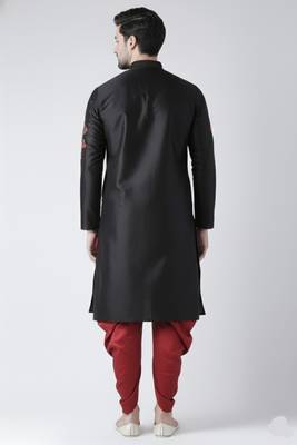 Black embroidered dupion silk kurta set 2