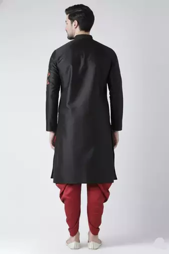 Black embroidered dupion silk kurta set