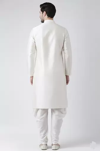 White embroidered dupion silk kurta set