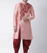 Peach embroidered dupion silk kurta set