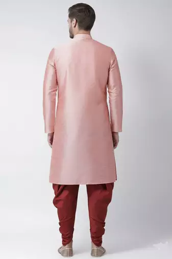 Peach embroidered dupion silk kurta set