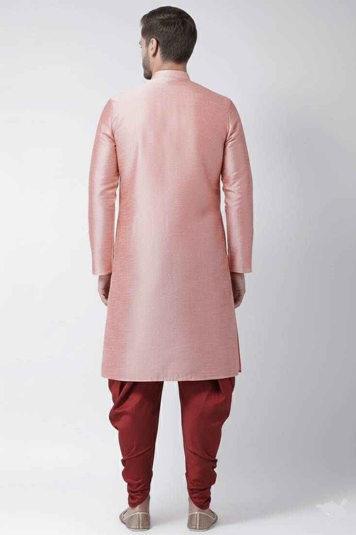 Peach embroidered dupion silk kurta set