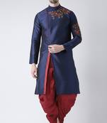 Navy embroidered dupion silk kurta set