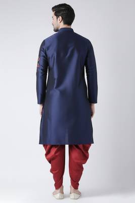Navy embroidered dupion silk kurta set 2