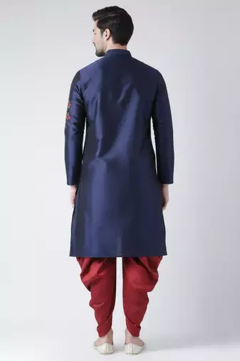 Navy embroidered dupion silk kurta set