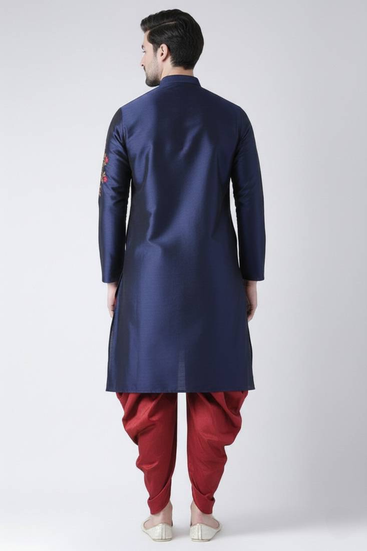 Navy embroidered dupion silk kurta set