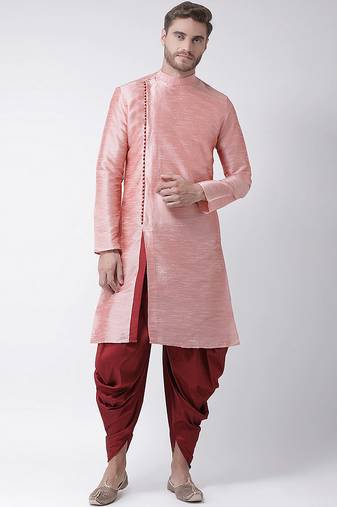 Peach dupion silk kurta set