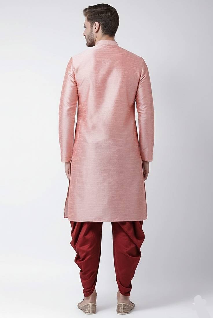 Peach dupion silk kurta set