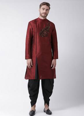 Maroon embroidered dupion silk kurta set 1