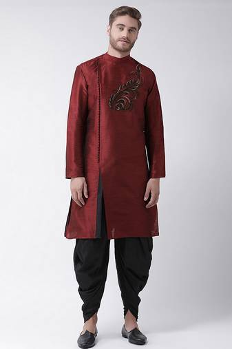 Maroon embroidered dupion silk kurta set