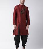 Maroon embroidered dupion silk kurta set