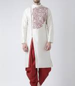 White embroidered dupion silk kurta set