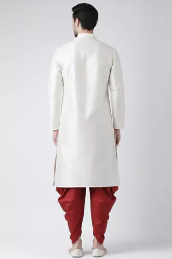 White embroidered dupion silk kurta set