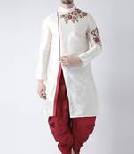 White embroidered dupion silk kurta set