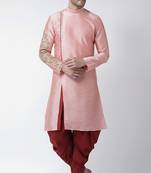 Peach embroidered dupion silk kurta set