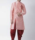 Peach embroidered dupion silk kurta set