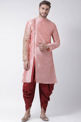 Peach embroidered dupion silk kurta set 2