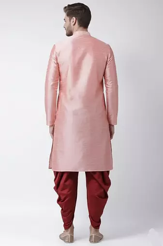 Peach embroidered dupion silk kurta set
