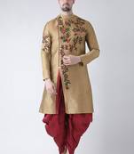 Beige embroidered dupion silk kurta set