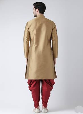 Beige embroidered dupion silk kurta set 2