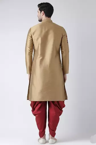 Beige embroidered dupion silk kurta set