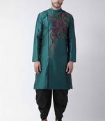 Sea green embroidered dupion silk kurta set