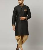 Black embroidered dupion silk kurta set