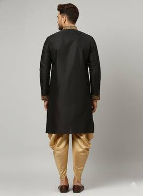 Black embroidered dupion silk kurta set 3