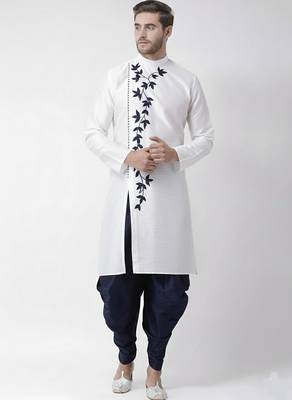 White embroidered dupion silk kurta set 1