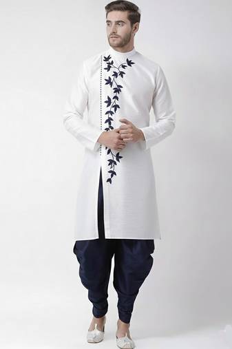 White embroidered dupion silk kurta set