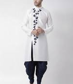 White embroidered dupion silk kurta set