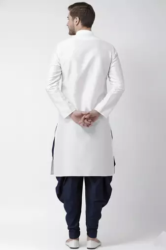 White embroidered dupion silk kurta set