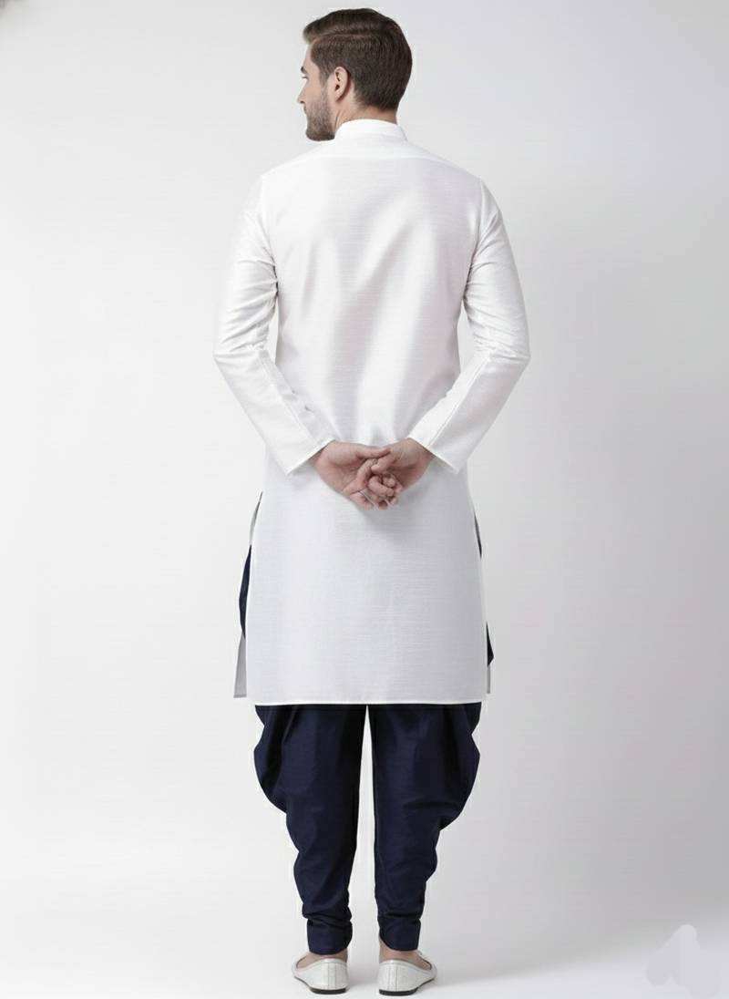 White embroidered dupion silk kurta set